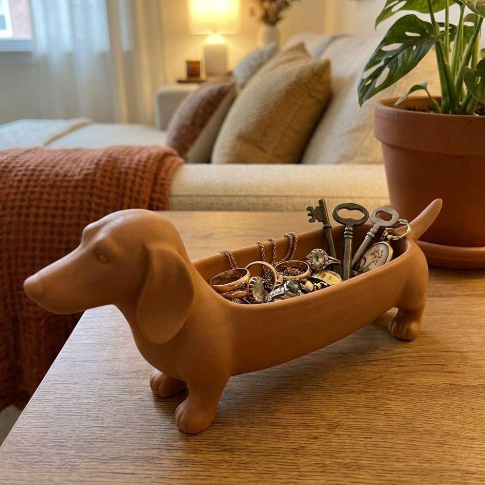 Plastic Dachshund Storage Tray Animal Catchall Tray for Entryway Sausage Dog Planter Home Craft