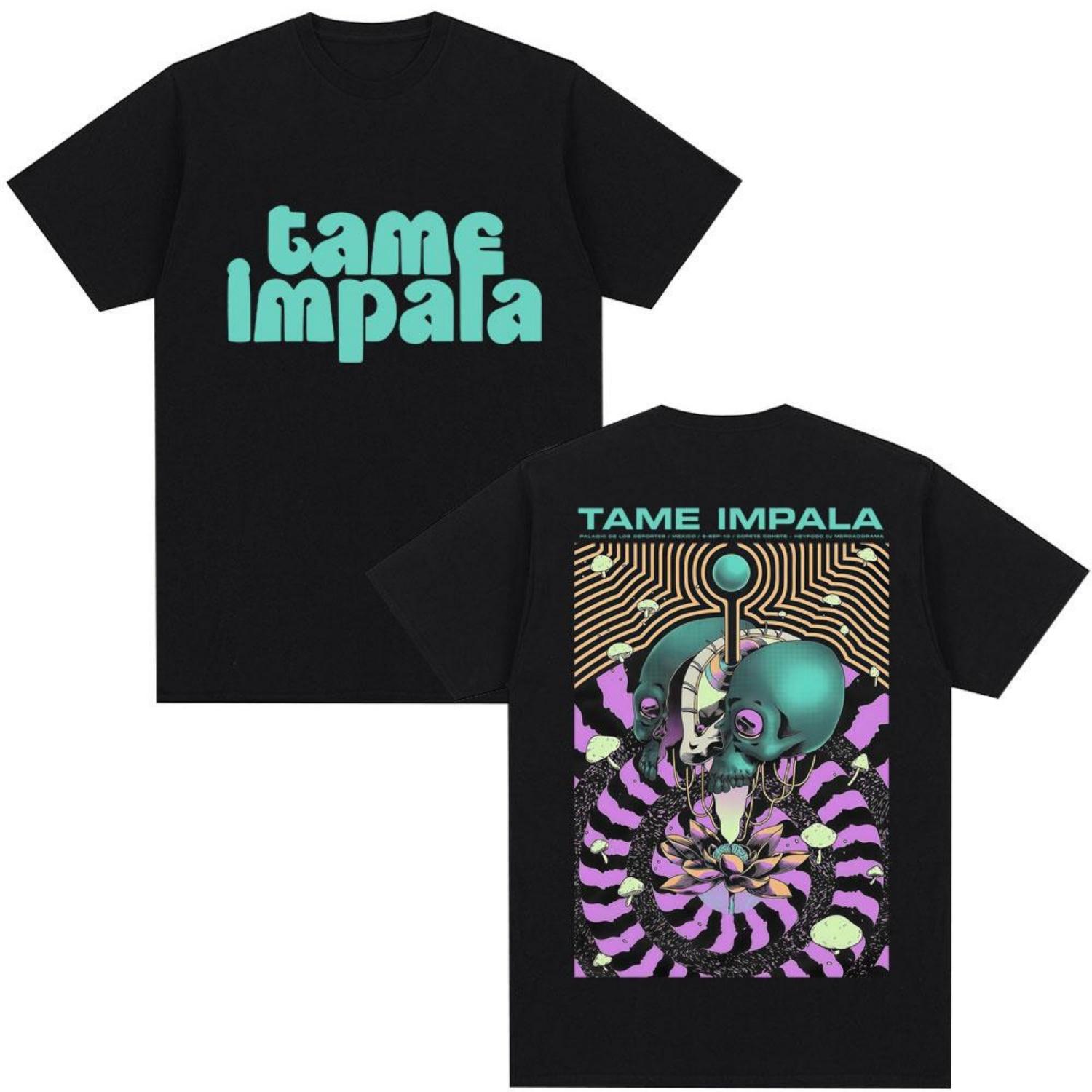 Винтажная футболка рок-группы Tame Impala Мужская Женская Мода Харадзюку Готические Футболки Оверсайз Повседневная Хлопковая Футболка Мужская Уличная Одежда S