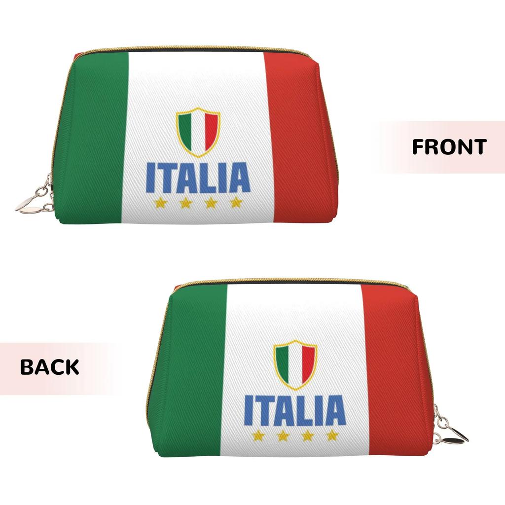 Italian Flag Pattern Makeup Bag Leather Travel Cosmetic Bag Women Large Capacity Waterproof Toiletry Bag Makeup Organizer Gift