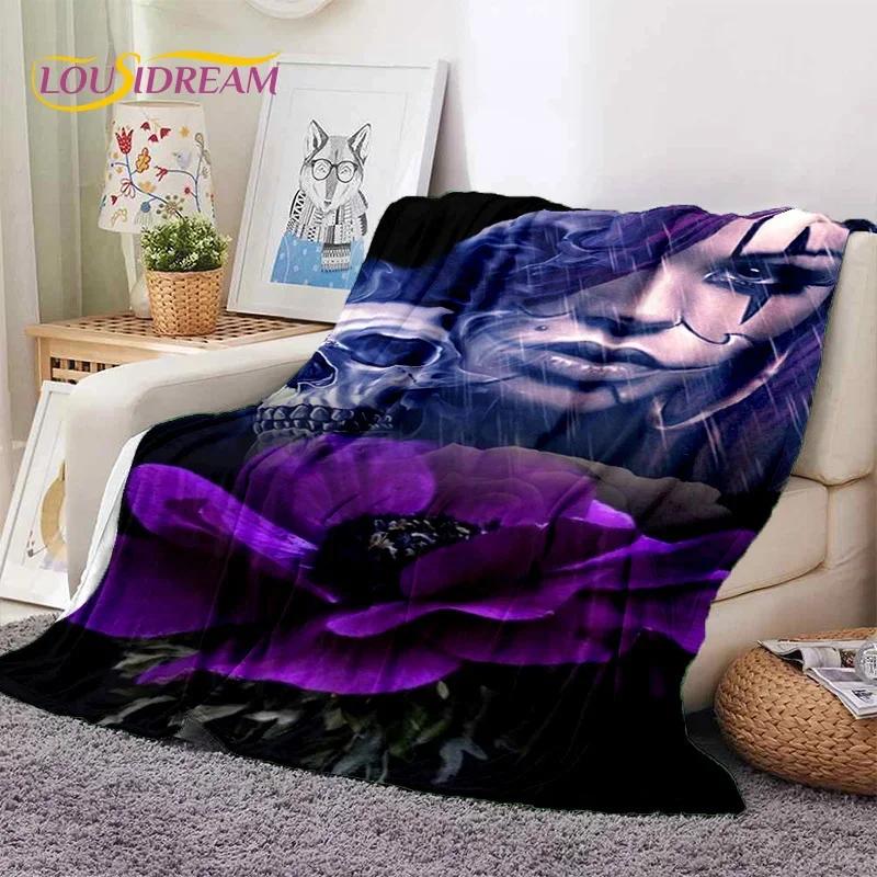 Skull Dead Girl 3D Gothic Horror Female Rose Soft Flannel Blanket,Throw Blanket Comfortable Blanket for Picnic Beds Home Bedroom