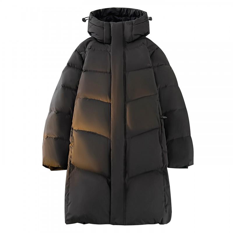 Men Women Winter Down Jacket 90% White Duck Hooded Mid-Length Loose Fit Warm Coat Cold Weather
