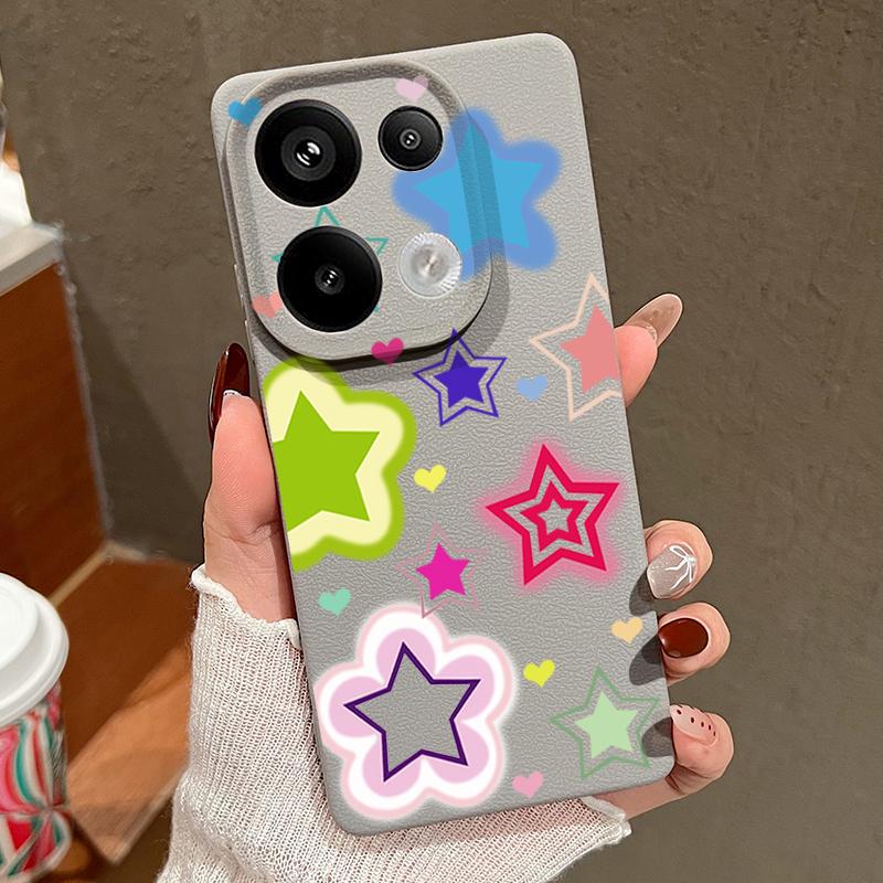Blended Colorful Stars Pattern Case Xiaomi 14T 13T 11T Pro Leather Texture Silicone Cover Funda For Redmi Note 14 13 Pro 4G 5G 12 11