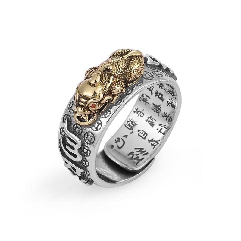 Pixiu Feng Shui Ring For Protection Of Wealth Adjustable Ring Engraved Heart Sutra For Spiritual Jewelry Lovers Daily Wear