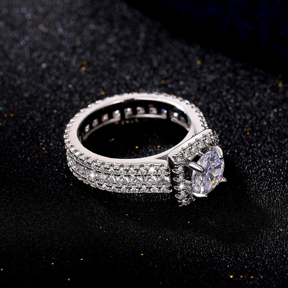 Fashion Zircon Engagement Ring Women'S, Square Round Diamond Zircon Ring