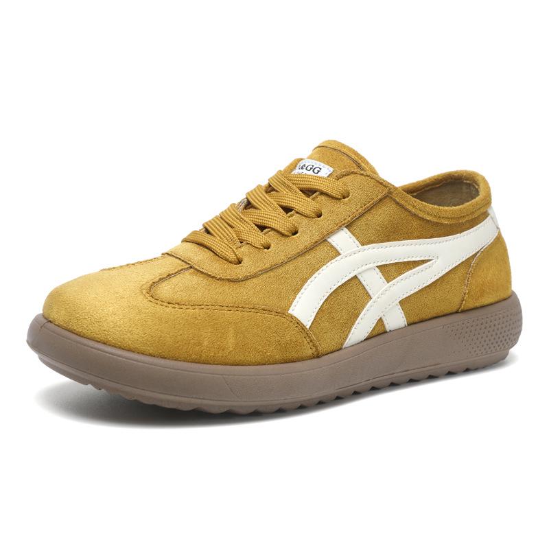 2025 Women's Lightweight Textured Leather German Training Shoes - Trendy, Flat, Patchwork Forrest Gump Student Sneakers