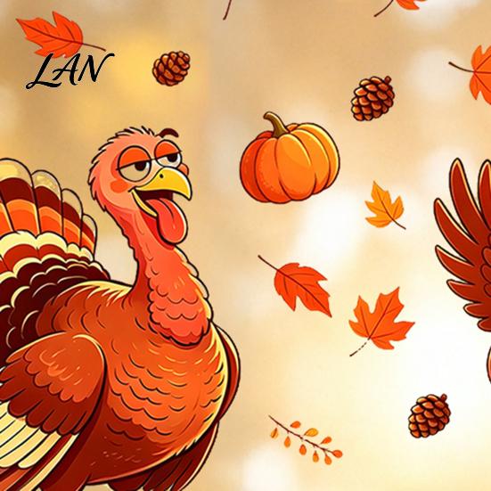 Thanksgiving Glass Clings Static Window Clings, Cartoon Double Turkey Pumpkin Maple Leaf No?Glue Creative Gifts Decals, Waterproof Stickers for Home
