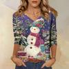 3/4 Sleeve Shirts For Women Print Christmas Tees Blouses Casual Plus Size Basic Tops Pullover