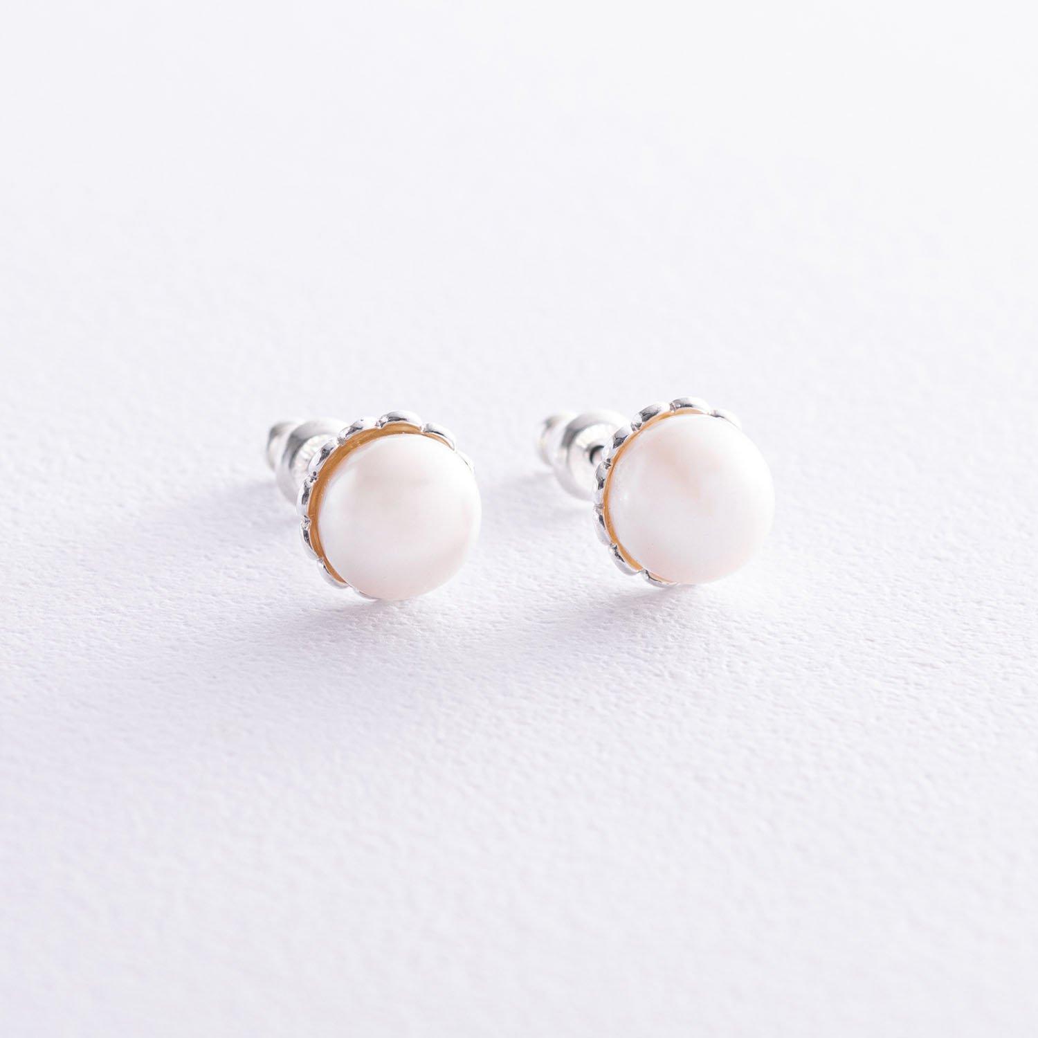 

Сережки-гвоздики (культивовані прісноводні перли) Oniks d 0.8 cm срібний