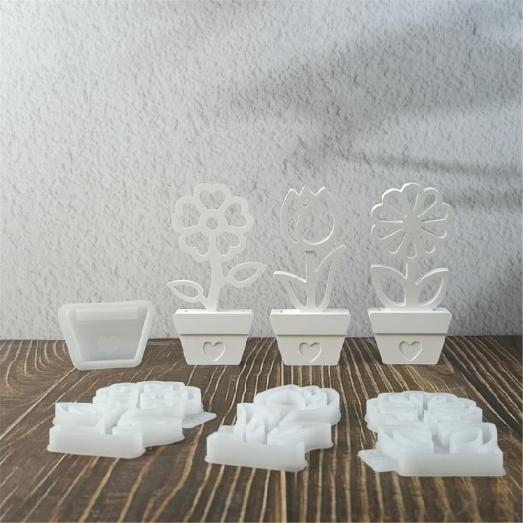 Silicone Mold for Crafting Unique Floral Decorations Flower and Flower Pot Base Sculpture Candle Making Casting Mould