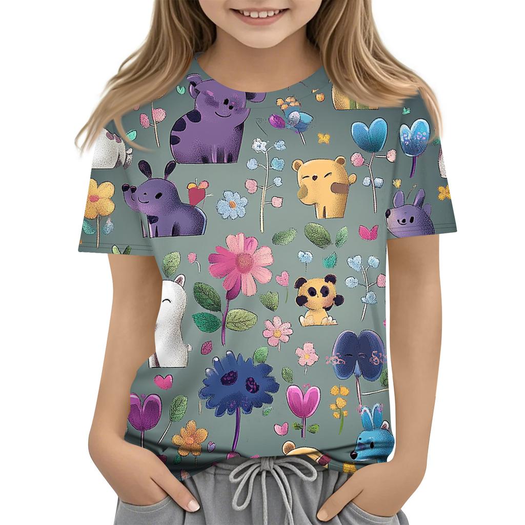 Children's Printed Round Neck Short Sleeved Casual T-shirt