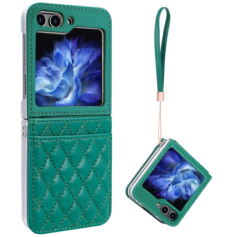 Premium Leather Z Flip 4 Case with Hand Strap and Card Slot for Samsung Galaxy Z Flip 4, Pink