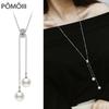 925 Sterling Silver Shiny Zircon Crystal Pearl Long Necklace Sweater Chain Necklace Pendant Jewelry Trendy S-N168