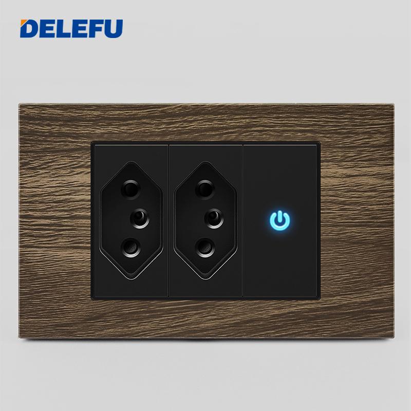 DELEFU Brasilianischer 118er Vintage Aluminium-Holzmaserung Schaltersteckdose mit USB Typ-C Anschluss Netzstecker ist Langlebig.