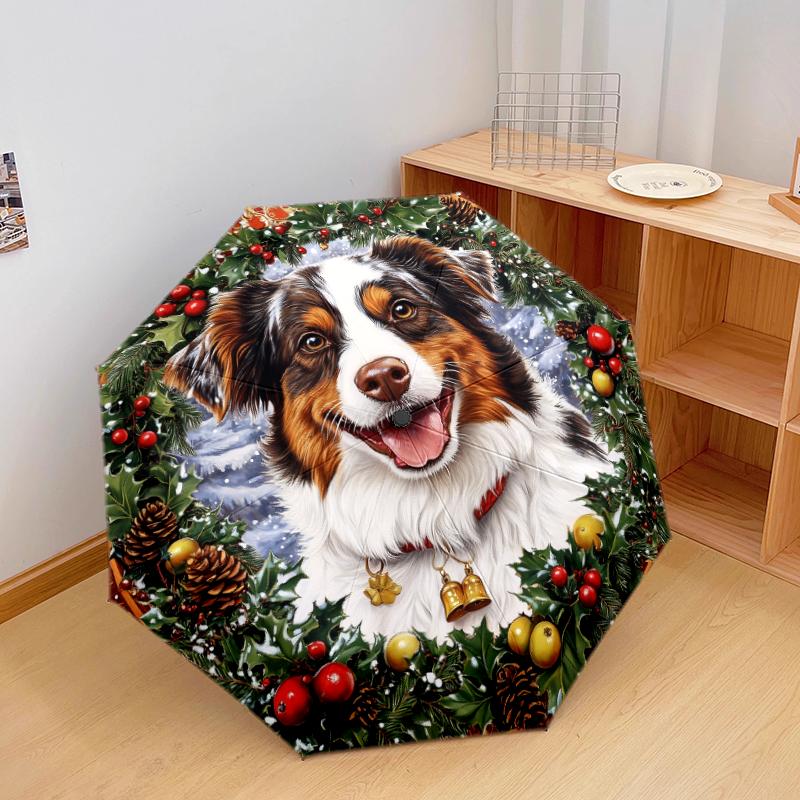 Christmas dog, automatic folding umbrella, portable and foldable design, 8 ribs, a Christmas or birthday gift.