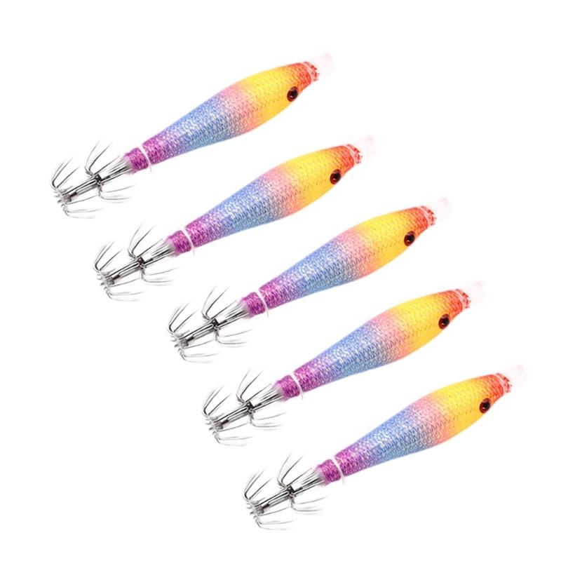 5Pcs Luminously Squid Jigs Hook Fishing Lures Squid Cuttlefish Sleeve Jigs Fishing Lures Baits for Saltwater Freshwate