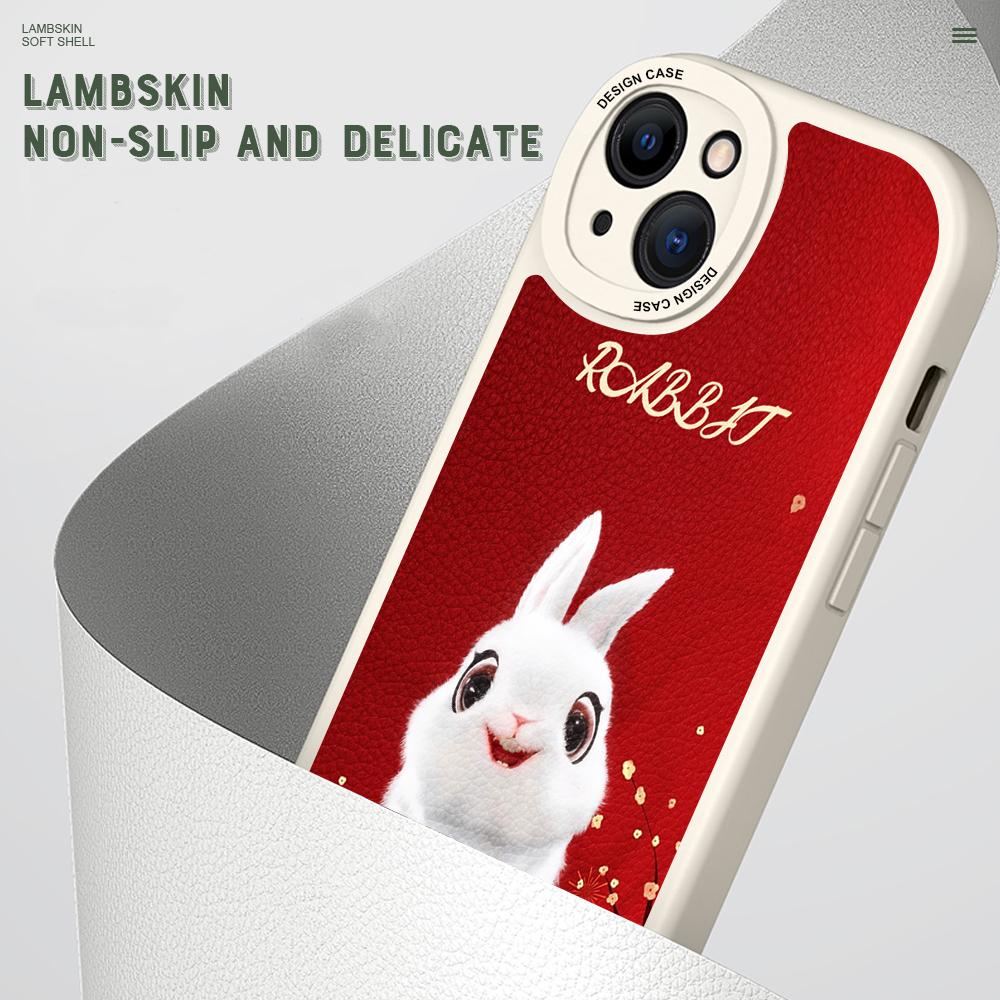 Slim Spring Festival Gala Mascot Rabbit Leather Back Casing PU Leather Cover Phone Case for OPPO Reno Realme OnePlus