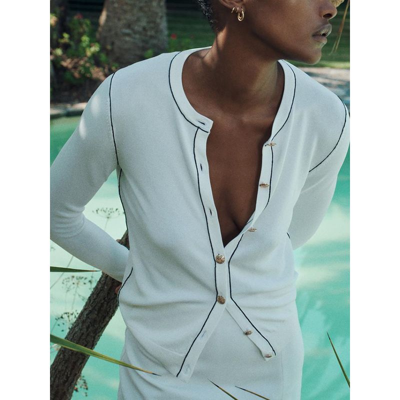 Za2024 Autumn New Women's Clothing Silm Slimming Contrast Color Trim Long Sleeves Round Neck Plain Stitch Outwear 3390101