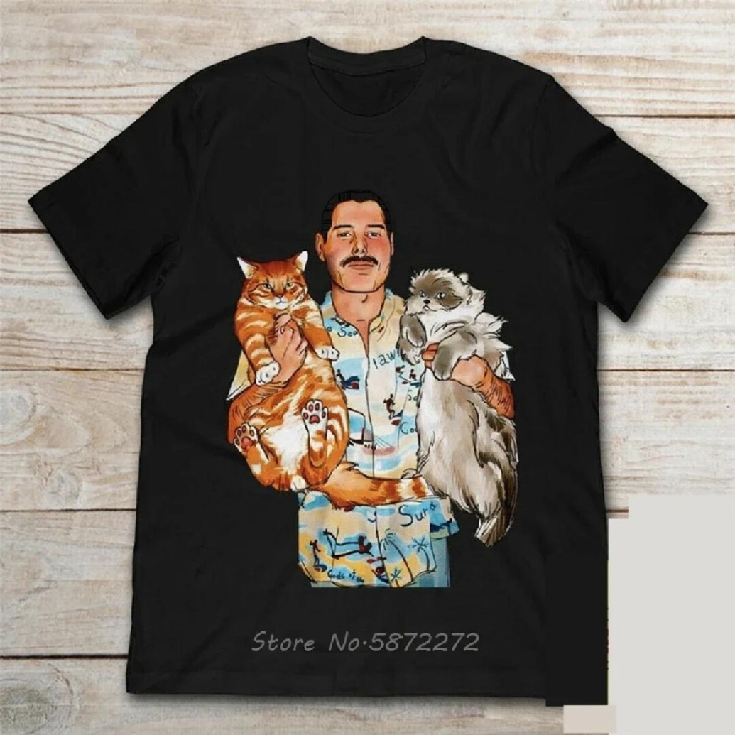 

Freddie Mercury With His Cats Black T-Shirt Middle-Age The Old T Shirt Men Cotton O-neck Tshirt Hip Hop Tees Tops Clothing XXXXXL чёрный