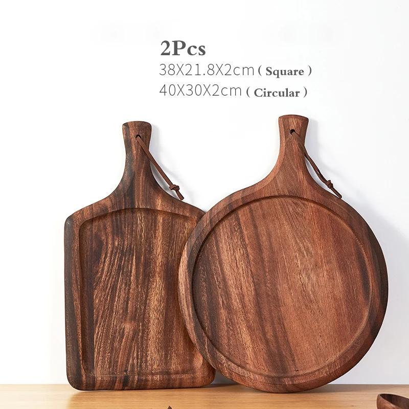 Japanese Wooden Pizza Plate Steak Wooden Tableware Bread Board Wood Tray Western Food Set Dinner Plates Solid Wood Steak Plate