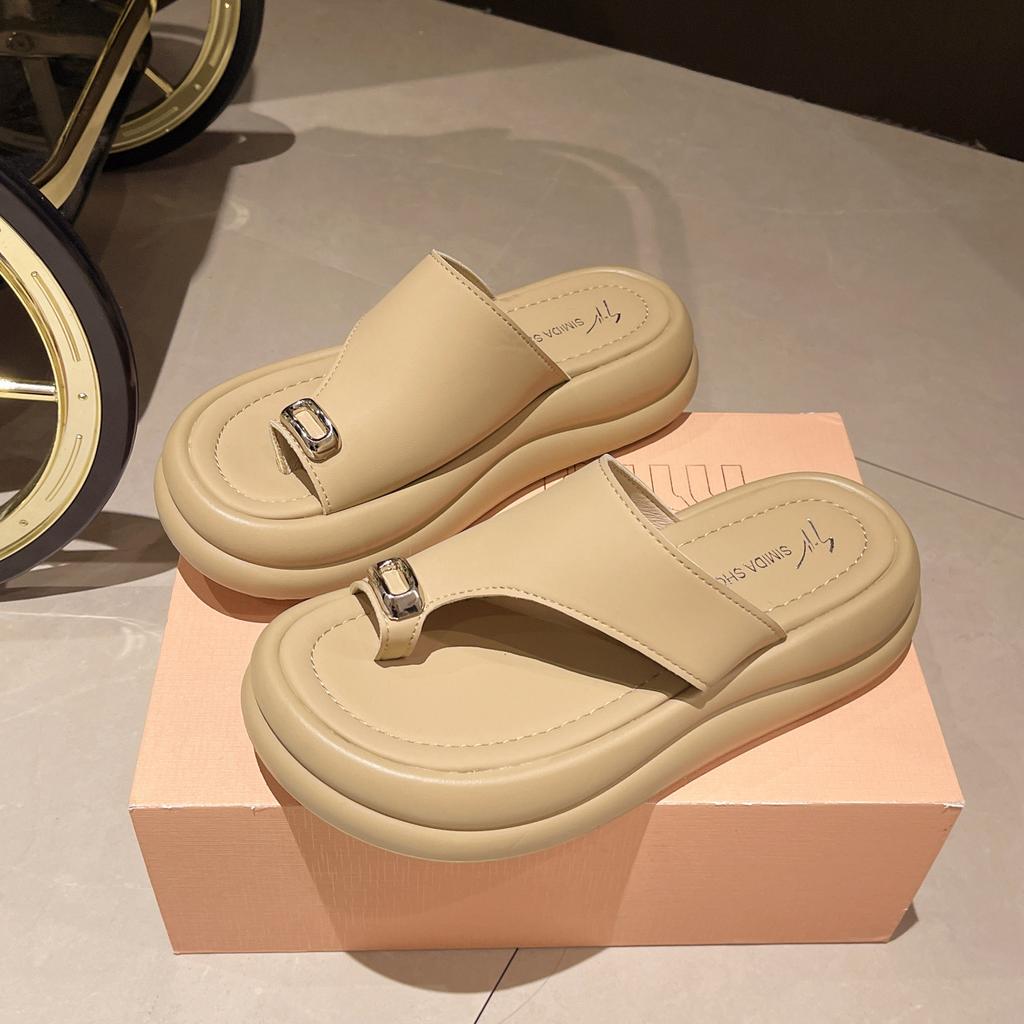 Fashion Muffin Thick Bottom Cover Toe Rhinestone Cool Slippers Girls Summer Height Increase Versatile Wear Non-slip Foot Flip-flops