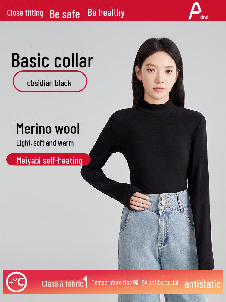 Dámský úzký vlněný top s dlouhým rukávem a středním výstřihem z fleecu na podzim a zimu