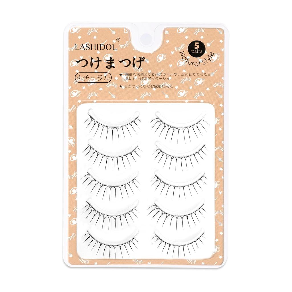LASHIDOL False Fluffy Idol Soft and Thin Black Korean 5 Pairs Eyelashes, Look, Natural, Popular, Style, Band, Handmade, Style, (Idol 01)