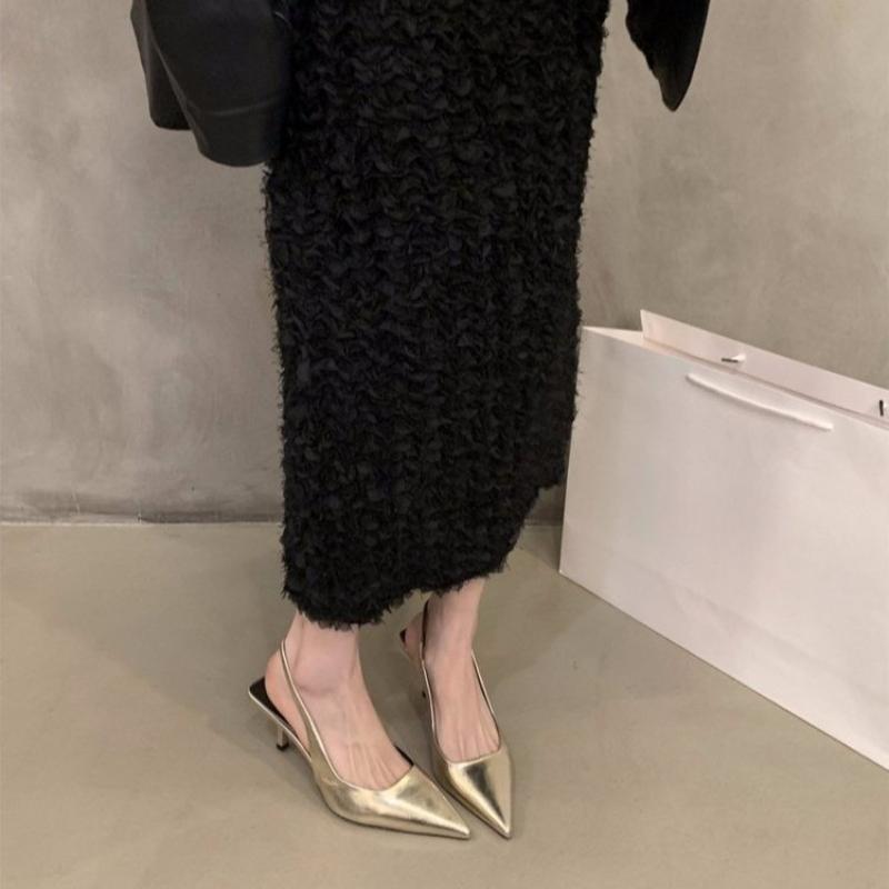 Fashion 2025 Straight Strap Pearl Patent Leather Pointed Toe Heels Stiletto Heel Nude Light Mouth Women's Shoes Sexy Sandals Spring New