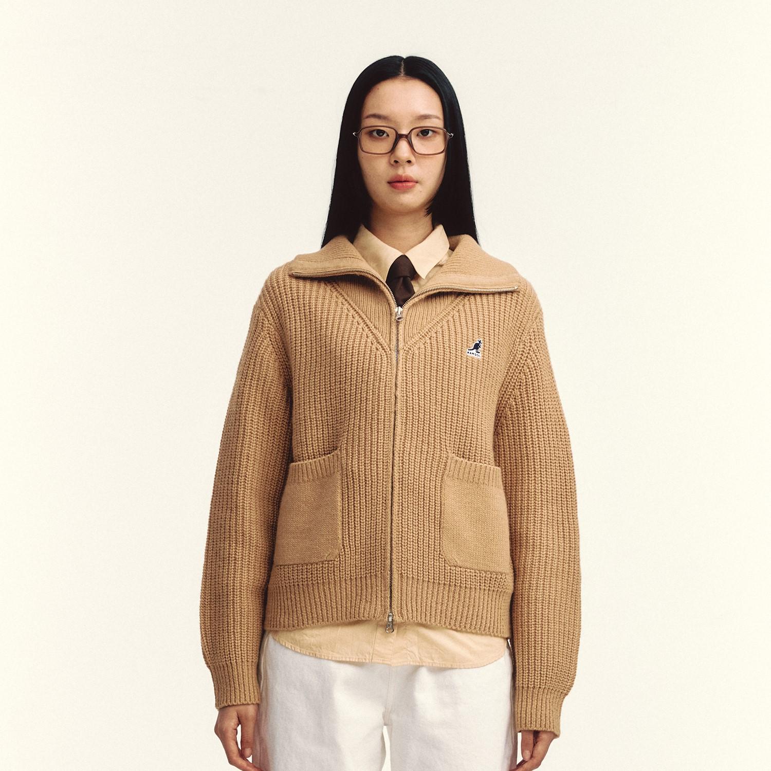 Kangol Women S Loose Fit Knit Zip-Up 1894 Beige Beige/S