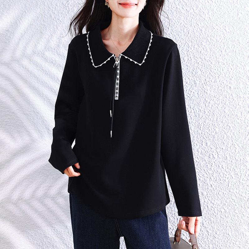Flaw-Free Casual Lapel Hoodie for Middle-Aged Women - Loose Fit, Plus Size, Spring/Autumn European Style