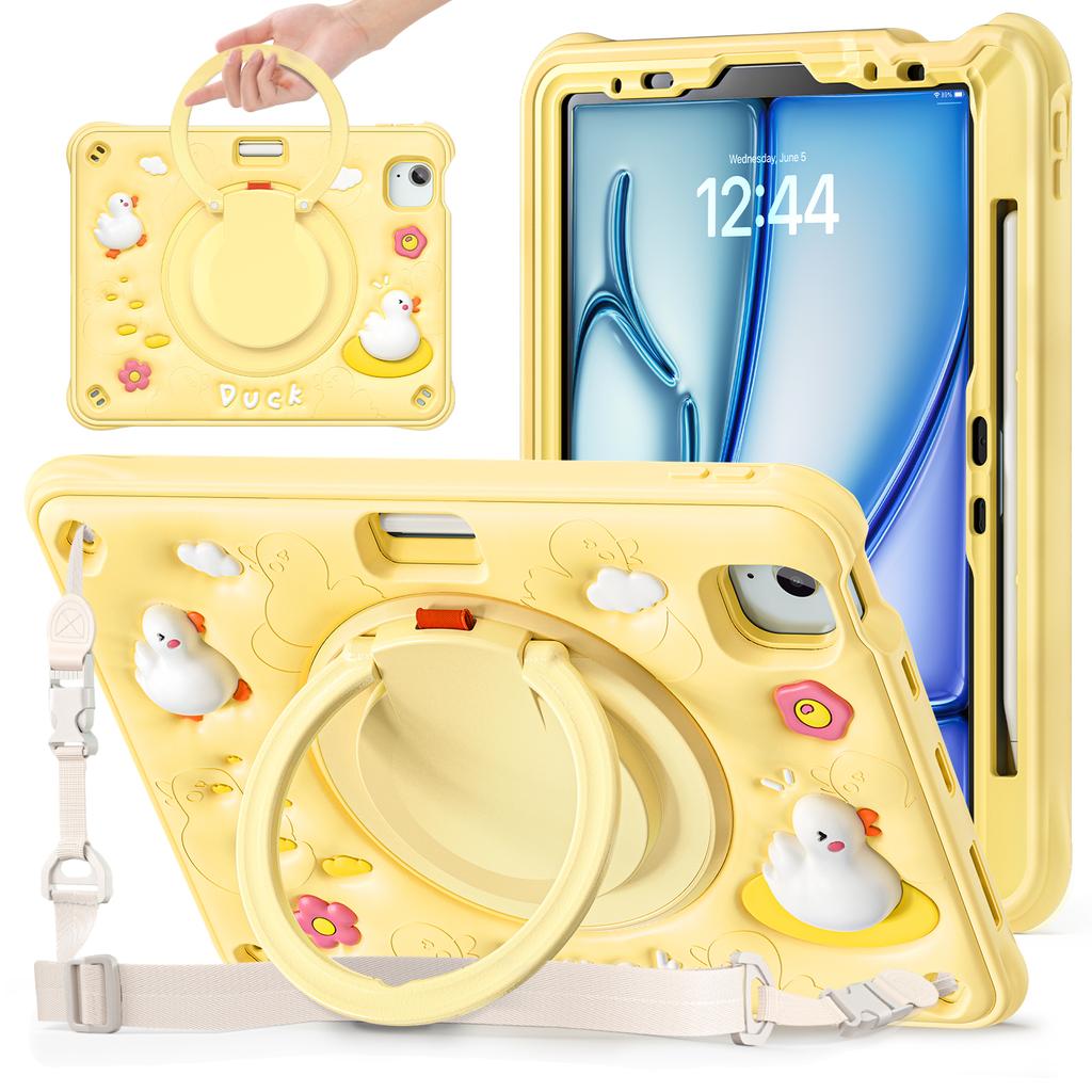 Handle Grip Case Universal for IPad Air 11 2025 M3 2024 M2 Pro11 2018-2022 Air 4 5 10.9" Rotating Stand Armor Cover Kids Cartoon