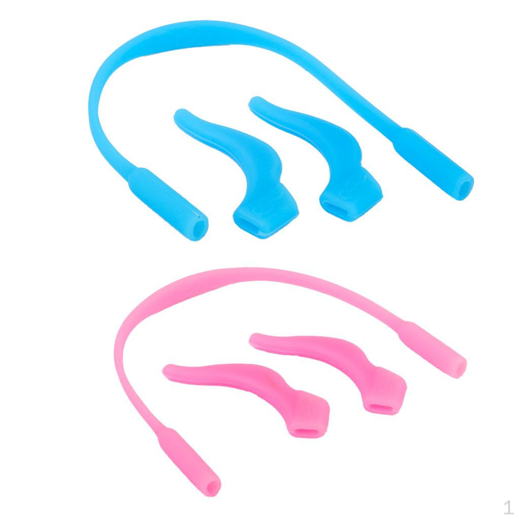 

2 Pairs - Silicone Glasses Holder for Children (13 Cm Long) And Earplug Pink / Blue