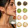 Gold Edge Drop Earrings 1 Pair Gemstone Stud for Women, Plated Round Natural Elegant Commuting Jewelry Healing Stone Earrings, Stainless Steel