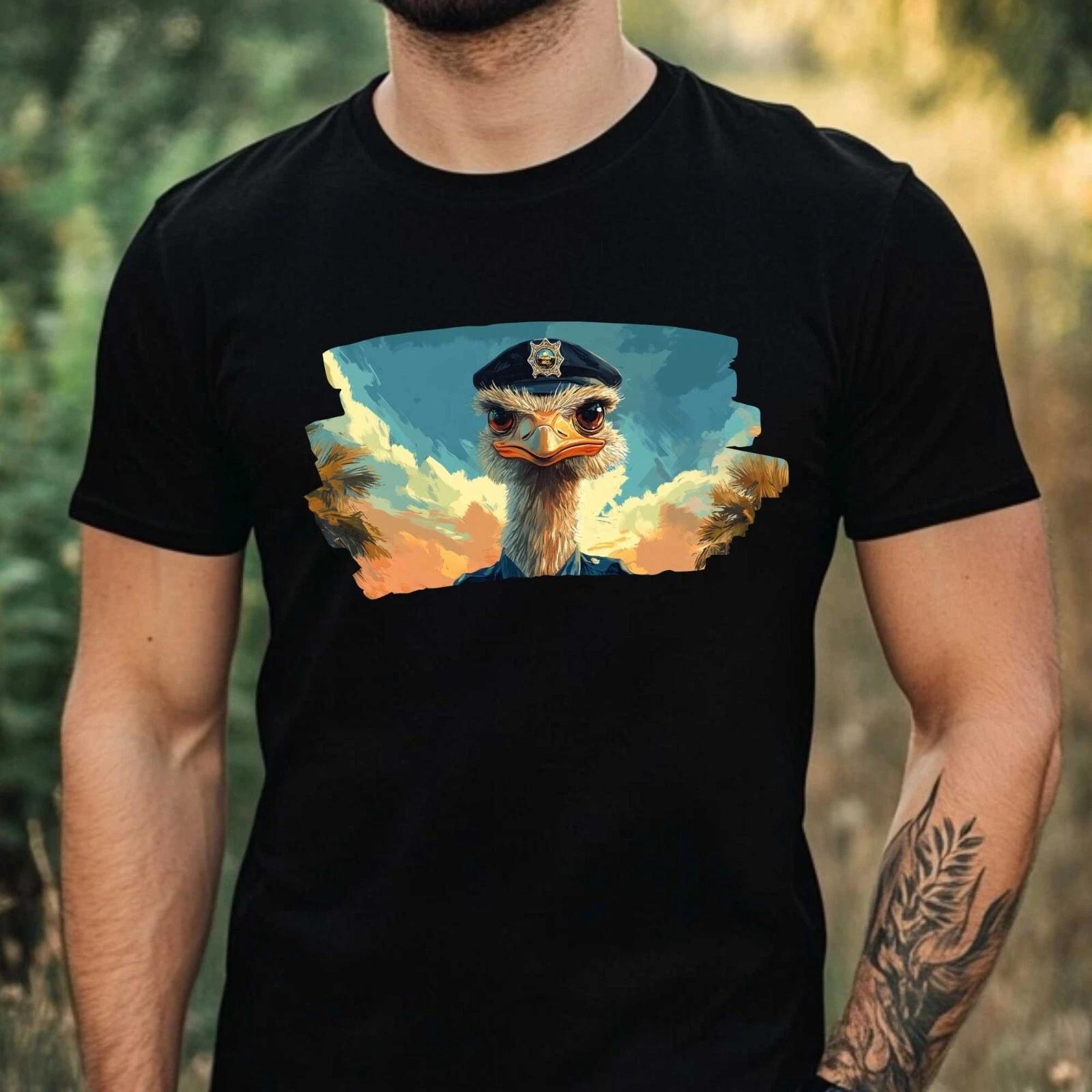 T-Shirt Herren Strauß als Polizist Motiv Baumwolle Größe XS bis 5XL XS