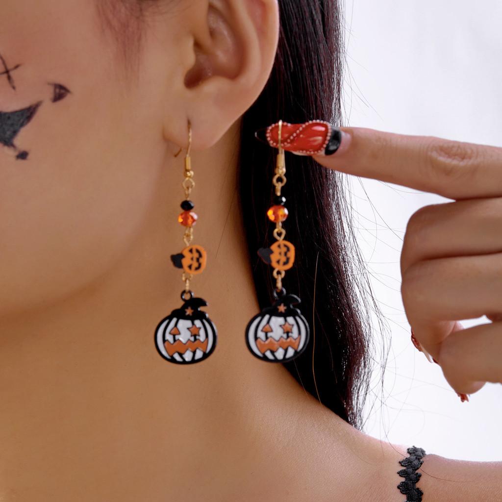 Festive Halloween Earrings With Skull Pumpkin Bat And Rhinestone Accents For Holiday Celebrations