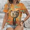 Summer Round Neck Cartoon Animal Pattern 3D Print Top Fashionable Casual Short Sleeved Women's T-shirts
