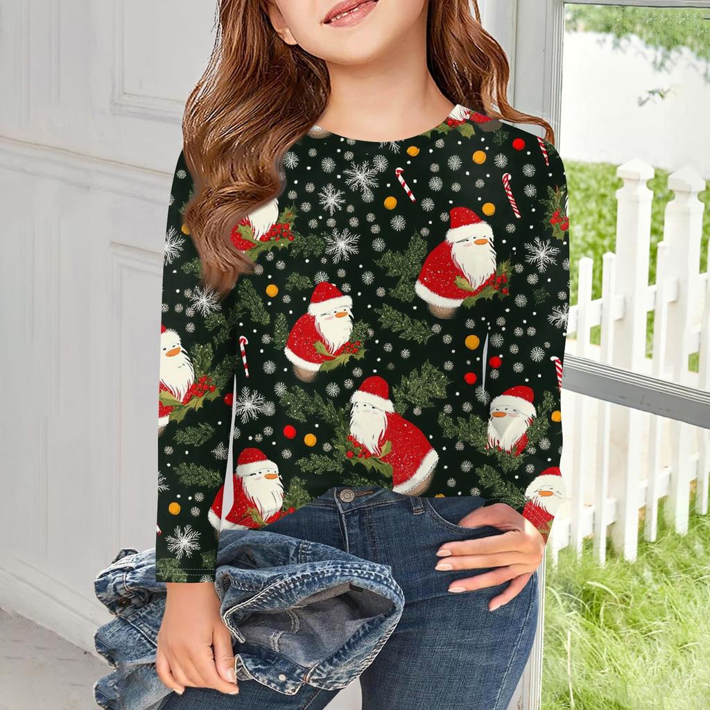 Girls Long Sleeve T Shirts Kids Fall Tops Crewneck Basic Tees Vintage Graphic Printing Top 5-14Y