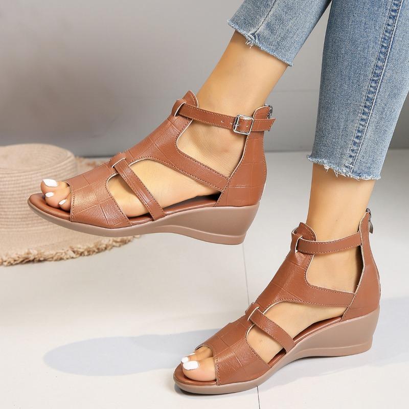 

Spring and summer new large size wedge heel women s sandals hollowed out with sandals 43 коричневый