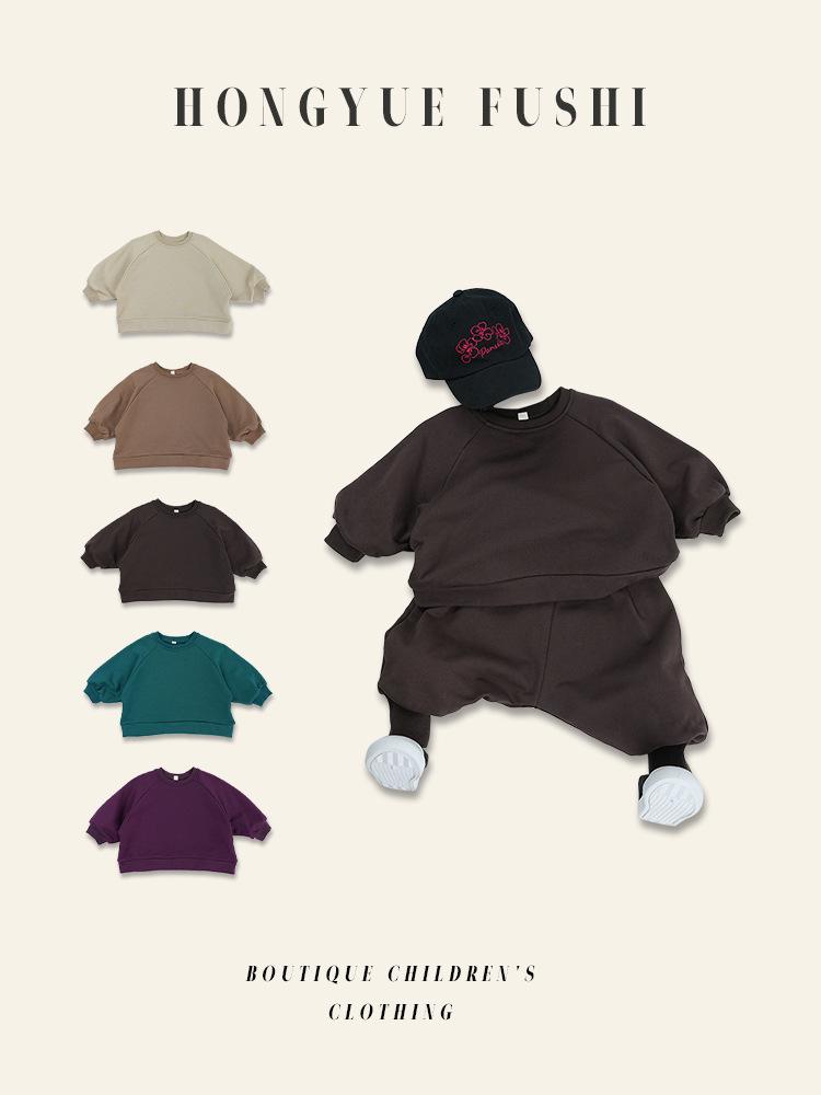 Korean Style Unisex Baby Sweatshirt - Thick Pure Cotton, Trendy Round Neck for Spring & Autumn
