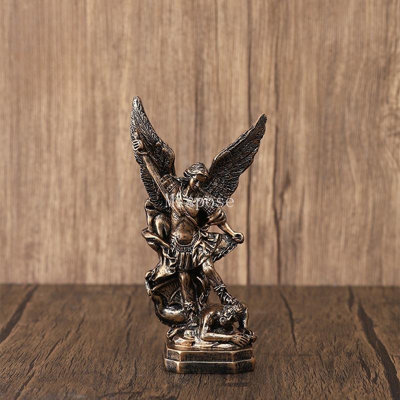 

High 13CM Classical Bronze St. Milecas Angel Statue Decoration Resin Crafts