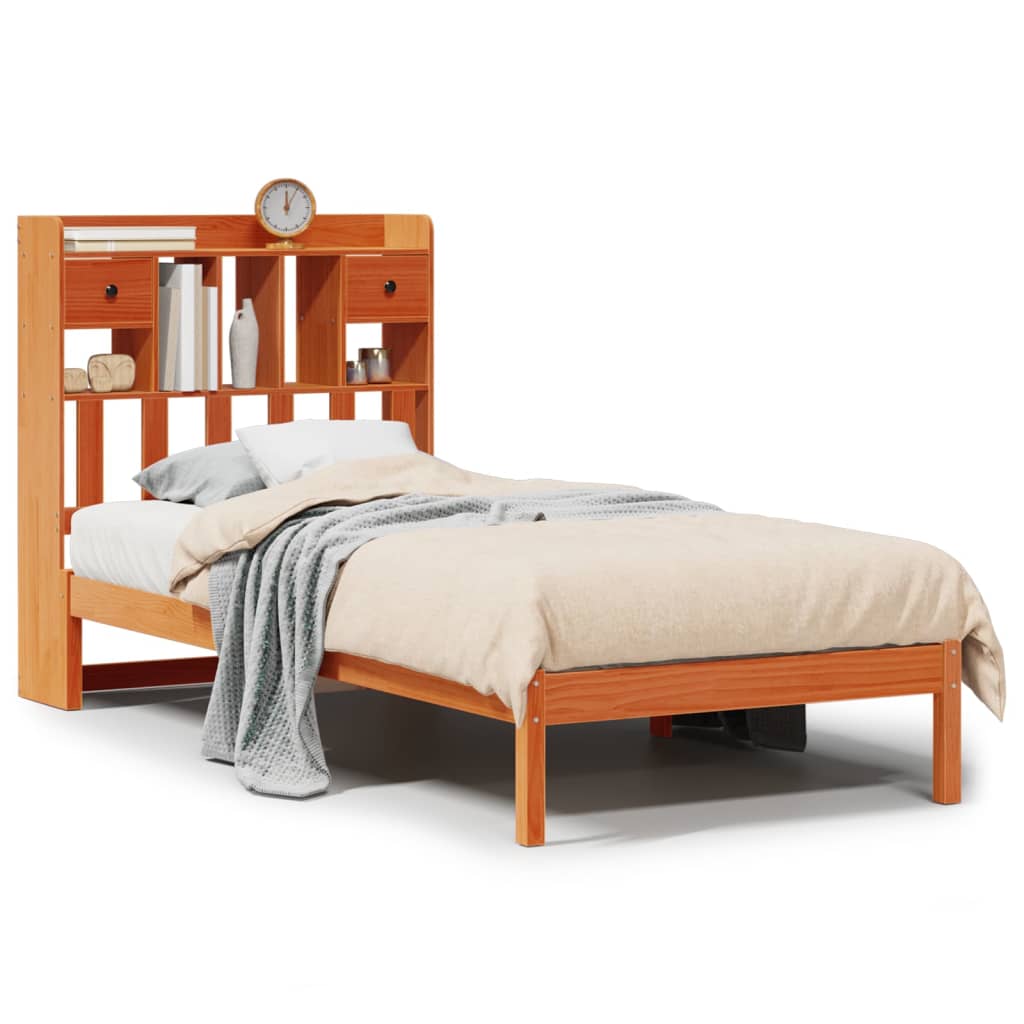 Solid Wood Bed with Shelf Without Mattress Wax Brown 75 x 190 cm