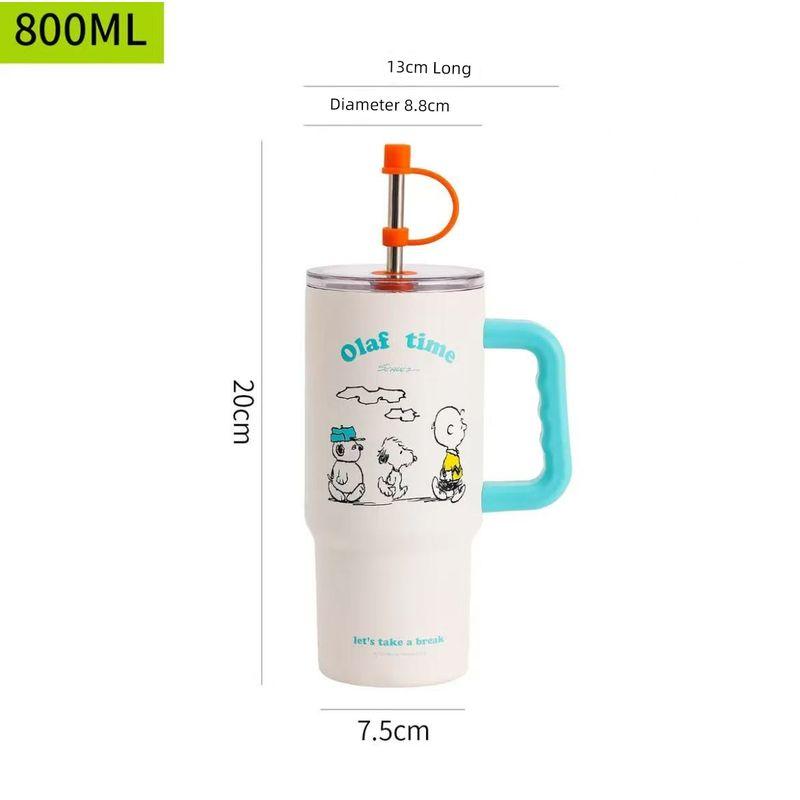 Snoopy's Neue Große Thermoskanne, Schreibtisch-Trinkbecher mit Strohhalm, Hochwertiger Tragbarer Eisbecher für Damen, Tragbarer Becher