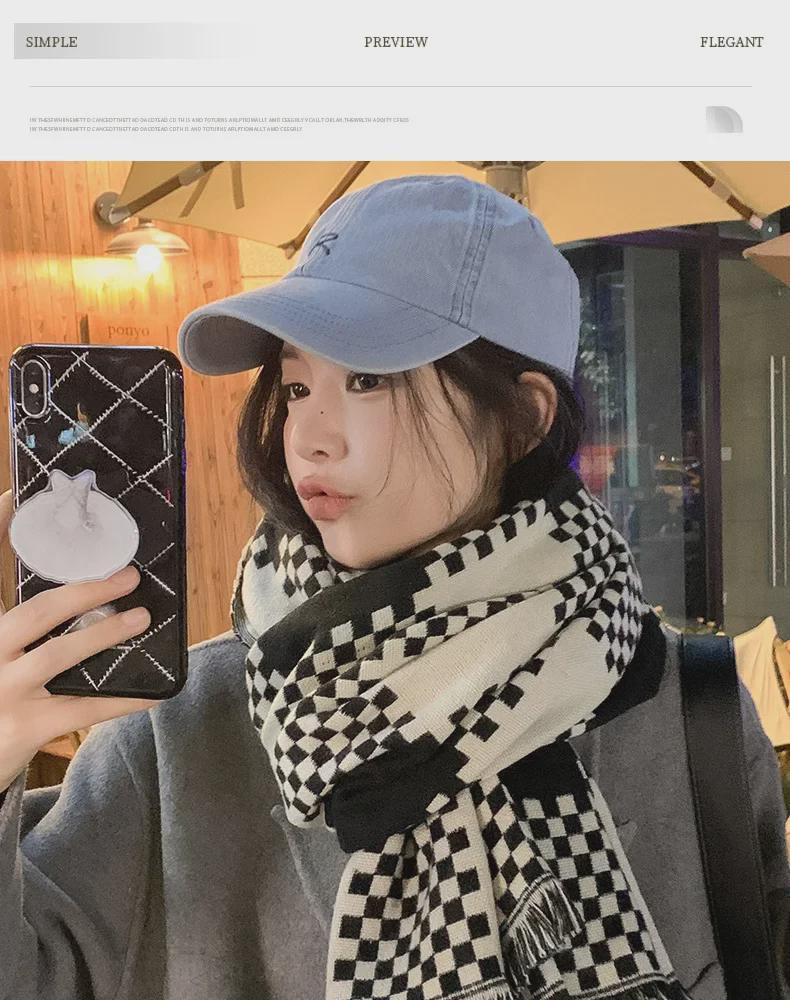2024 British Checkered Women's Winter Scarf: Versatile Student & Couple Shawl