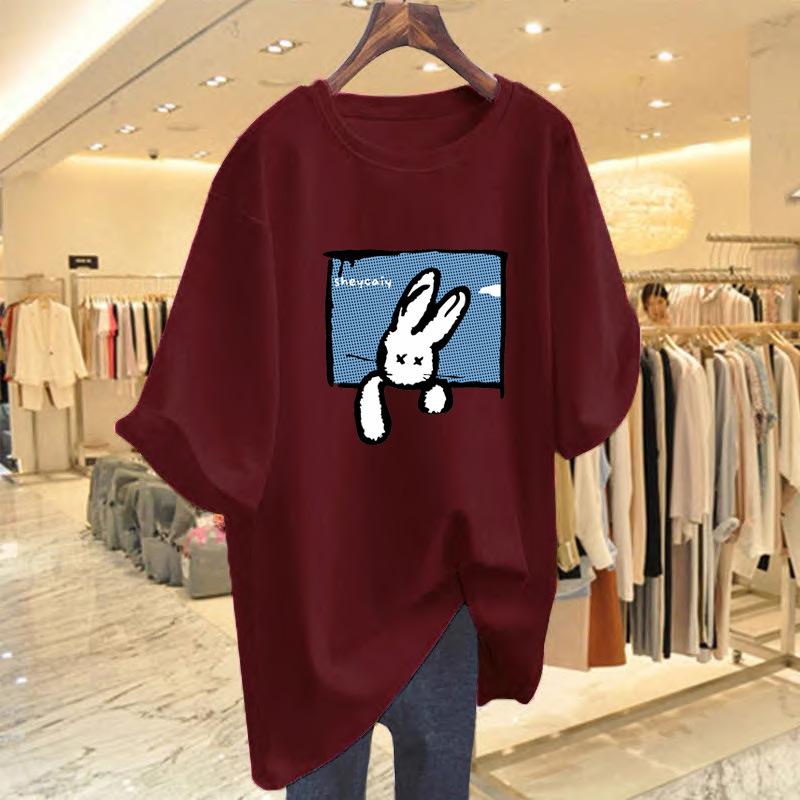 Heavy 100% cotton ns salt new short-sleeved T-shirt women's printing loose design cartoon rabbit top