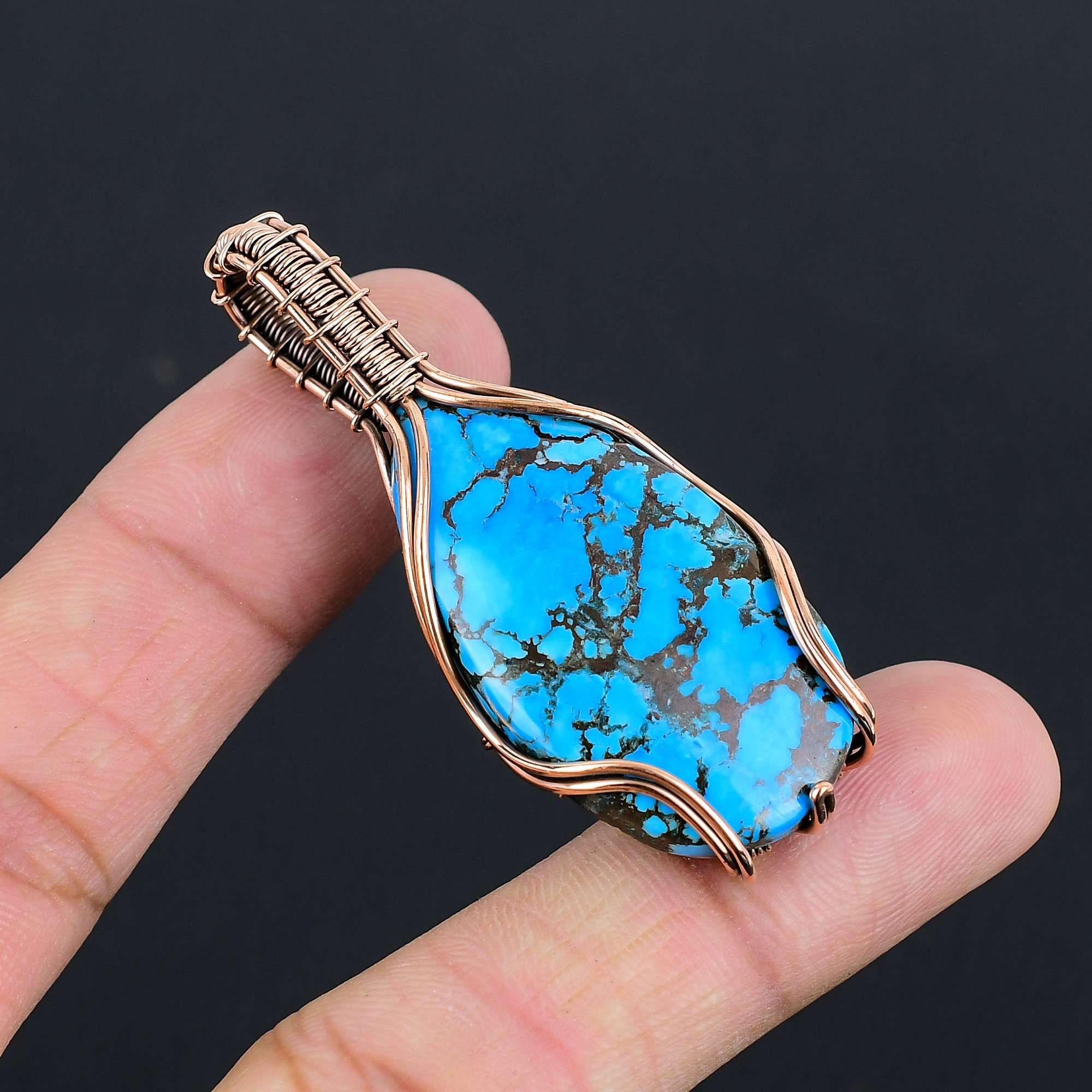 

Подвеска из бирюзового камня | Обернутая оксидированной медной проволокой | Ожерелье с подвеской | Подвеска из меди ручной работы, ювелирное украшение в подарок для нее/негоLC-318