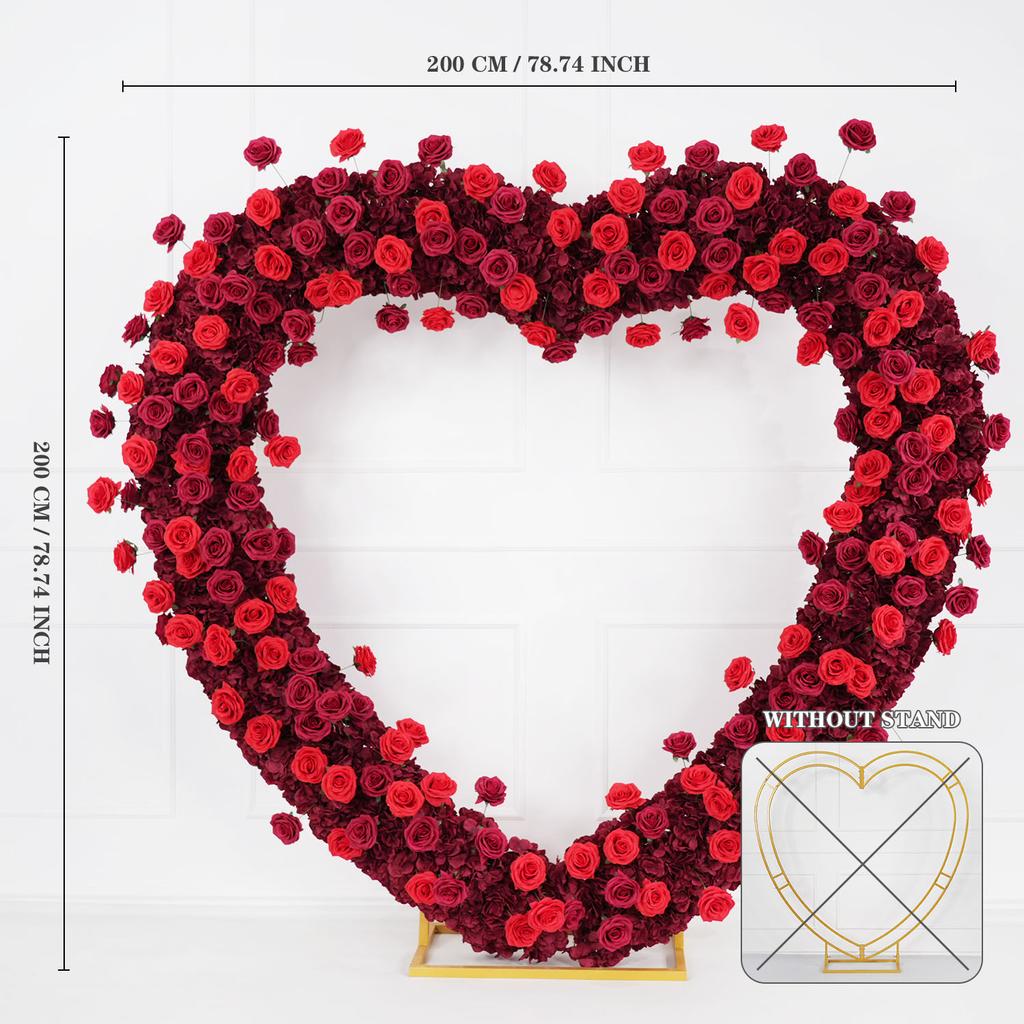 Uflower Heart-Shaped Frame Arch Wedding Backdrop Luxury Red Rose Floral Arrangement Decor with Cloth Base for Special Occasions