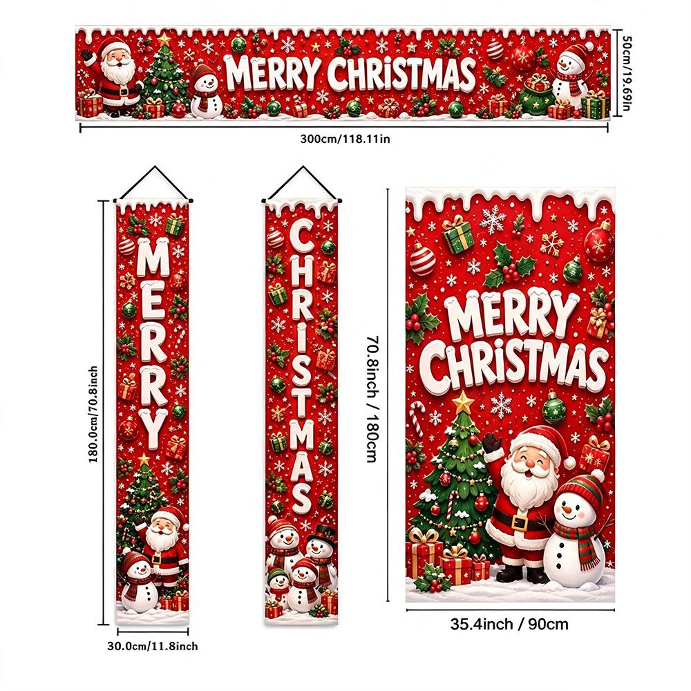 Snowman Design Christmas Door Banner Polyester Material Christmas Porch Banner Front Door Decor
