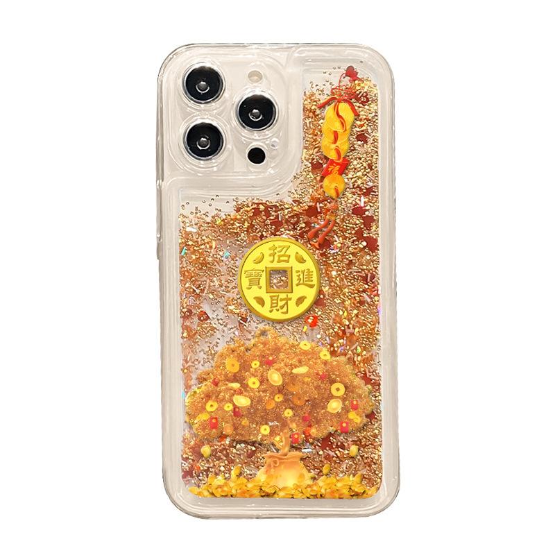 Suitable for Apple 15pro Sand-flowing Phone Case with 16 Fine Holes, Anti-drop 14/13 New Year Transparent 12