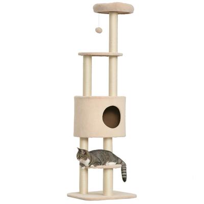 Cat Tree with Scratching Post Climbing Tree for Cats Condo and Platforms High-Density Plush 148 Cm Beige