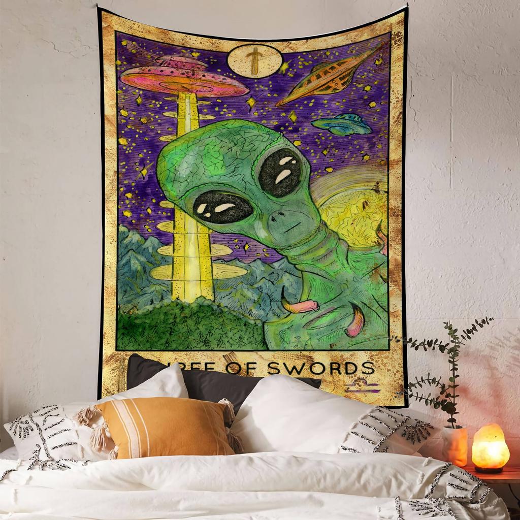 VIKAMA Fantasy Tapestry Green Alien Moon and Starry Sky Pattern Personalized Tapestry for the Entrance Study