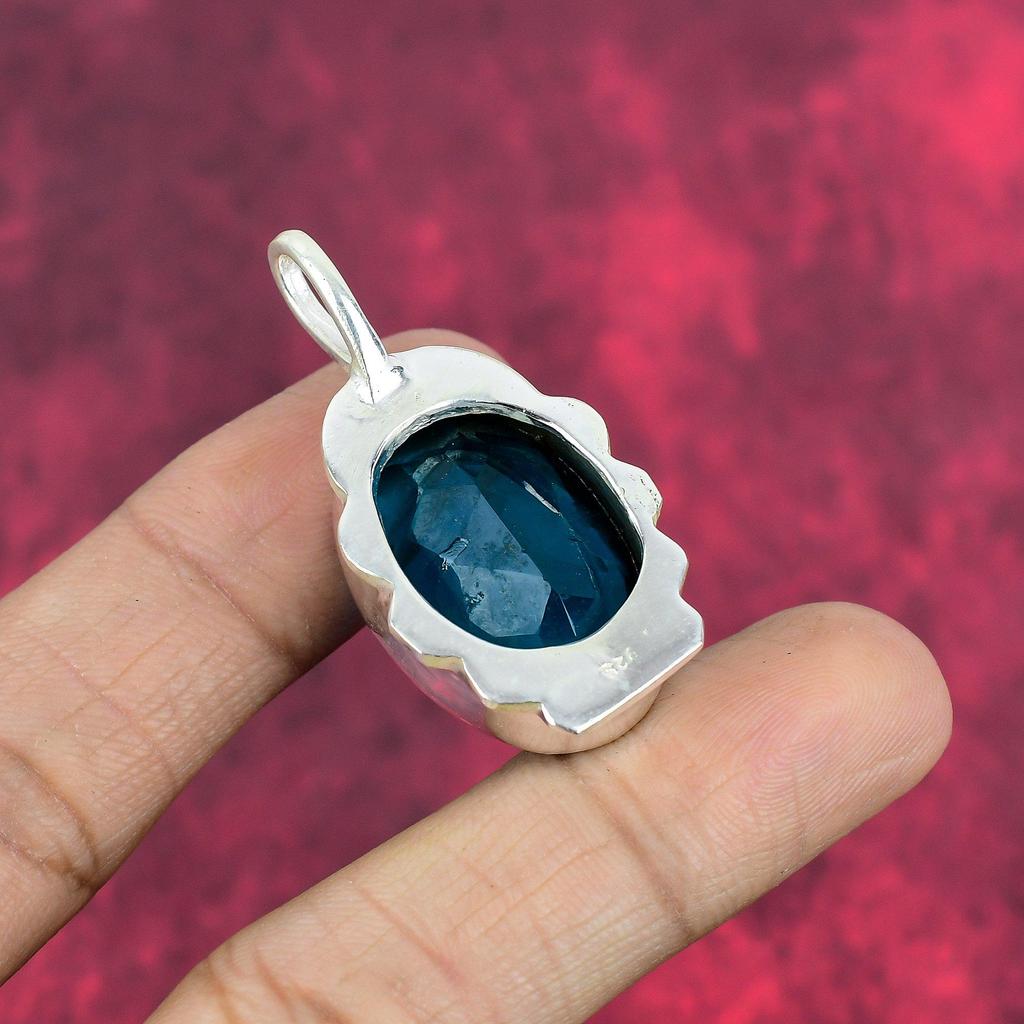 London Blue Topaz Pendant, 925 Solid Sterling Silver Gemstone Jewelry, Handmade Pendant, For Thanksgiving